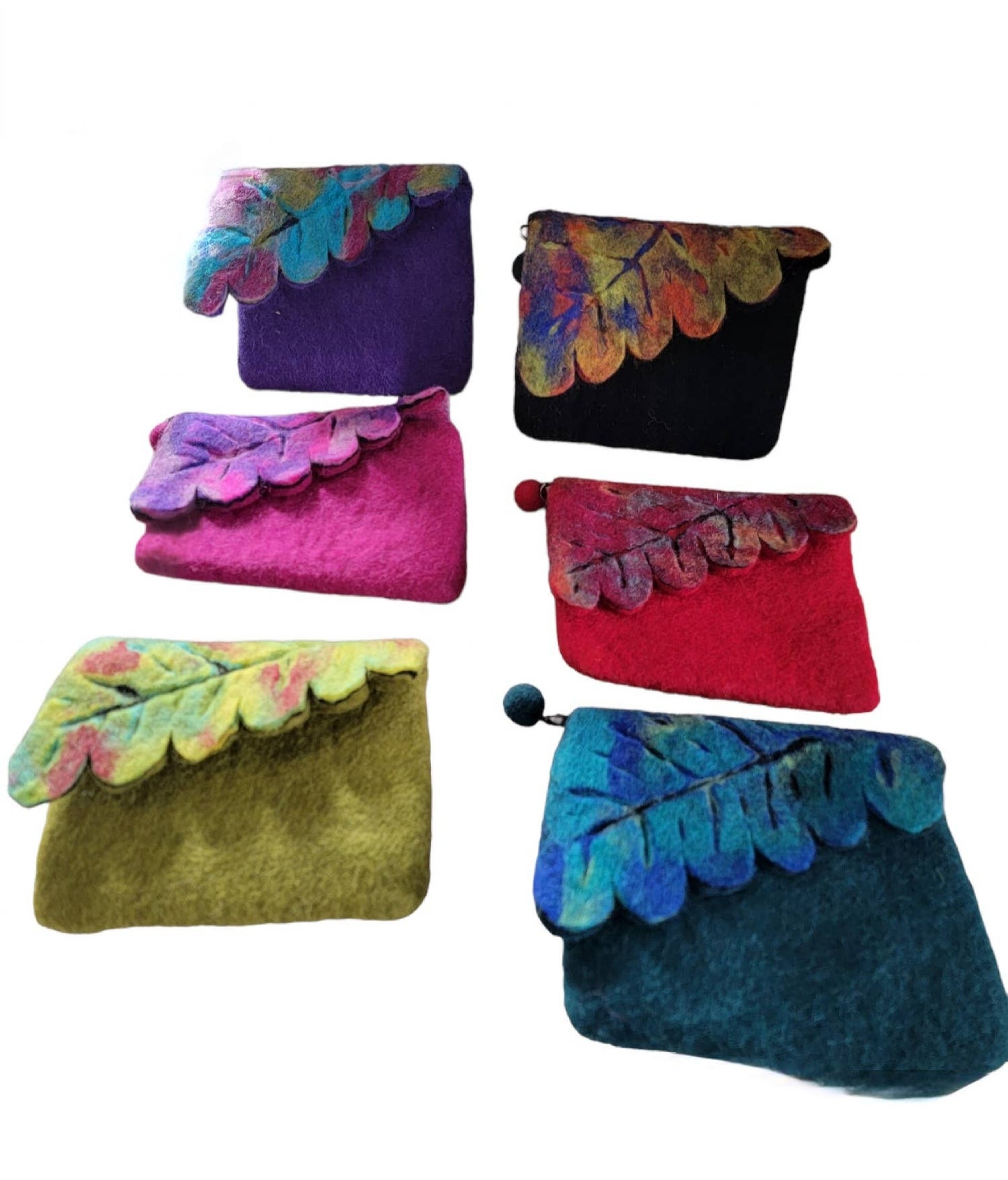 BA650b Wool Felt Coin Purse Leaf Feather Flap