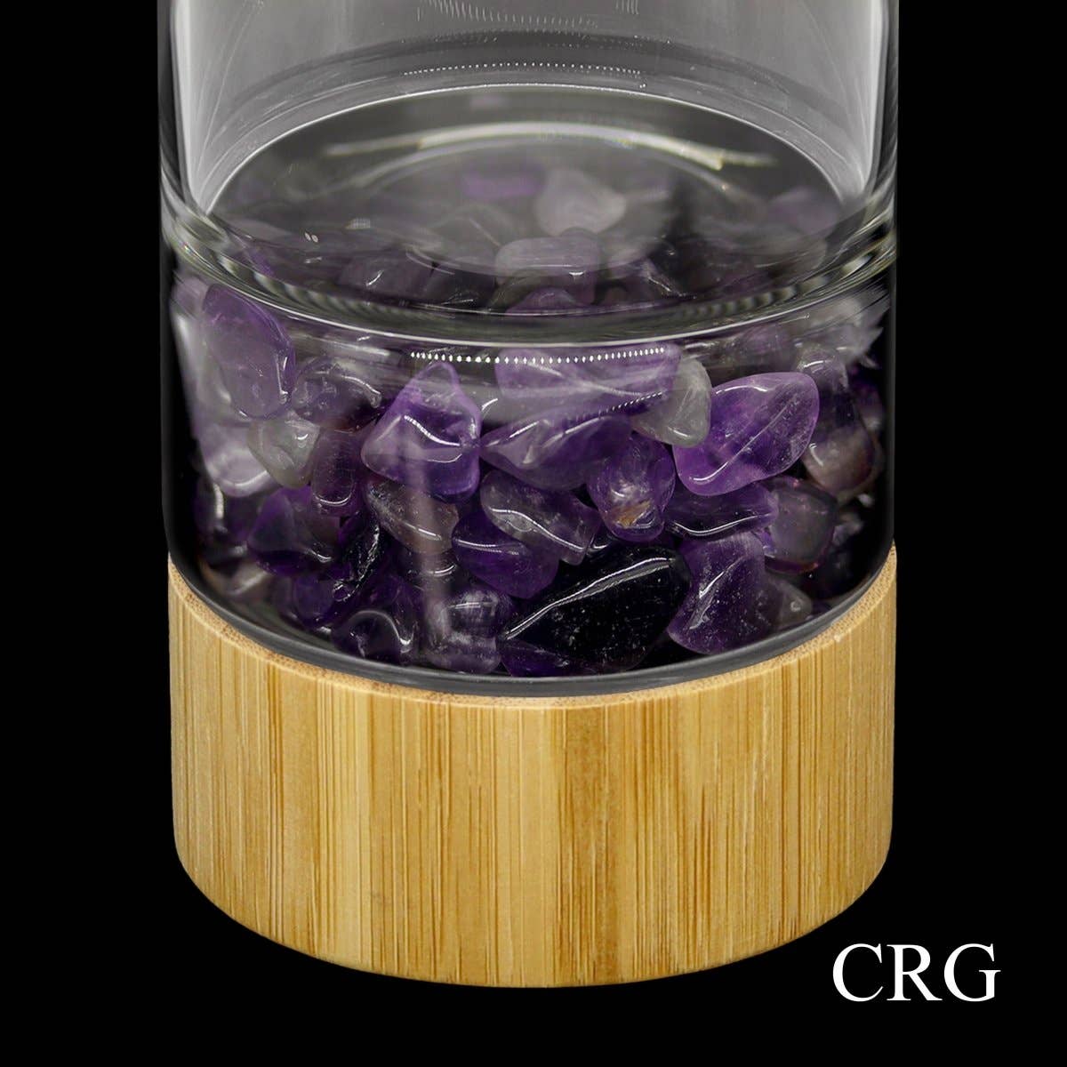 Bamboo Glass Water Bottle with Amethyst Gemstones