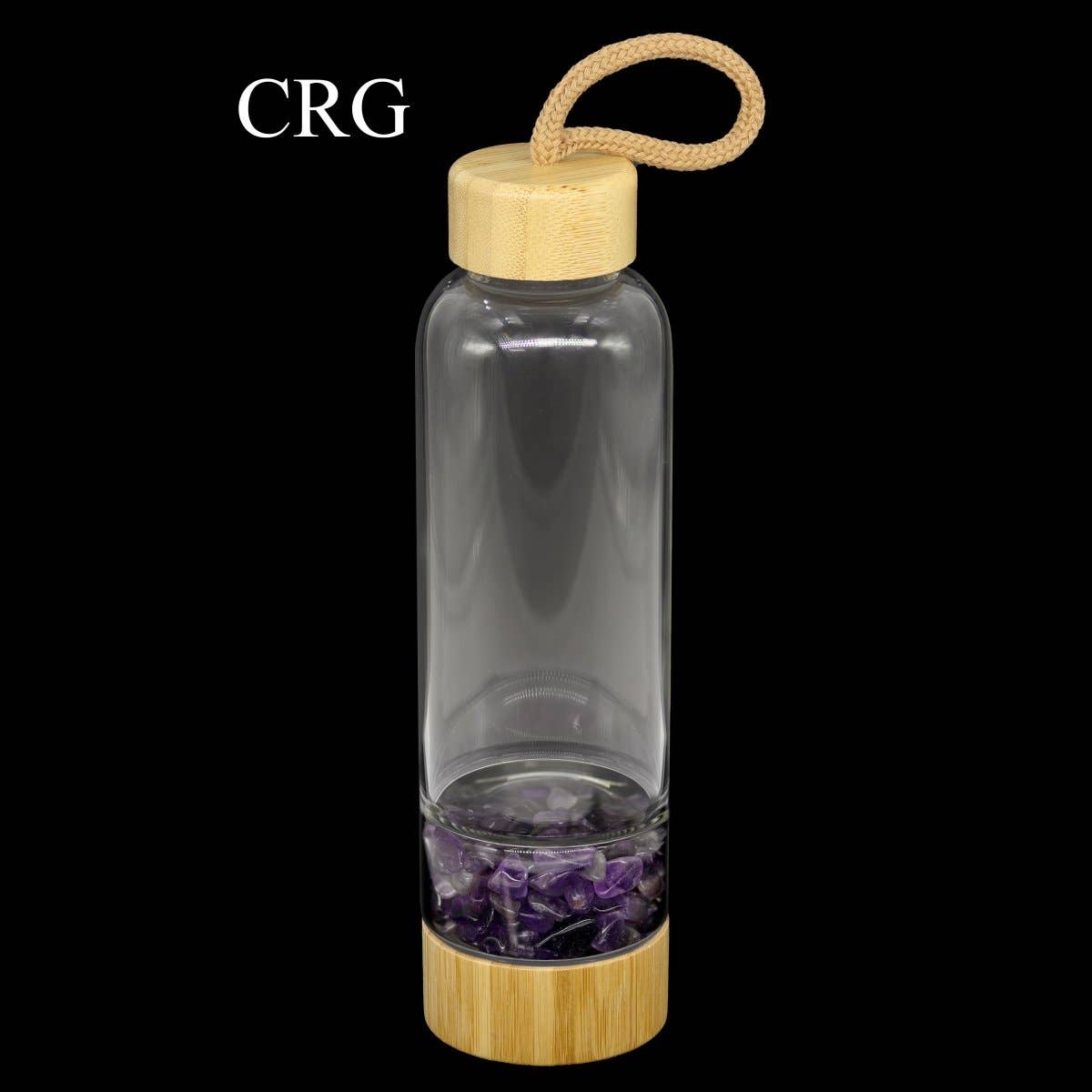 Bamboo Glass Water Bottle with Amethyst Gemstones