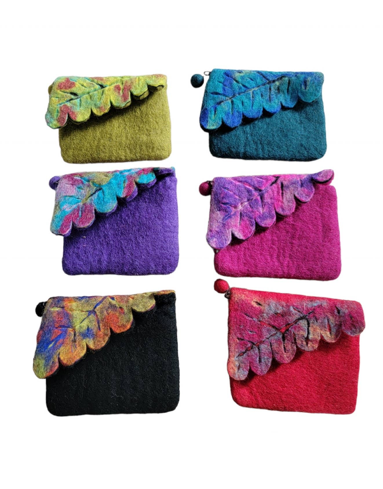 BA650b Wool Felt Coin Purse Leaf Feather Flap