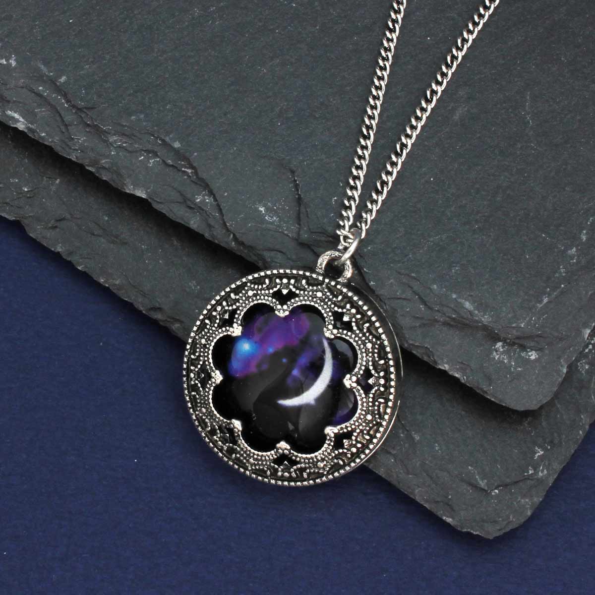 Antiqued Metal Moon Print Necklace