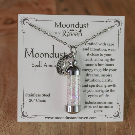 Moondust Spell Jar Amulet Necklace, Witchy Crystal Jewelry