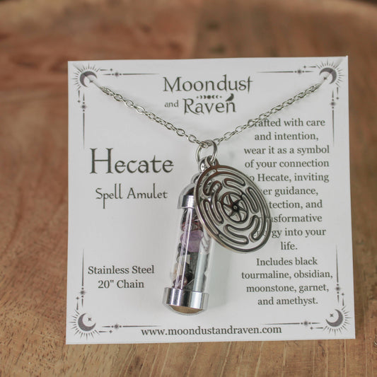 Hecate Spell Jar Amulet Necklace, Witchy Crystal Jewelry