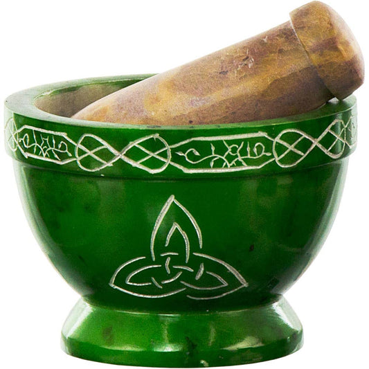 Soapstone Mortar & Pestle Triquetra Green (Each)