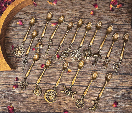 Witchy Charm Spoons, Bronze Witch Spoons, Herb Spoons: Goddess