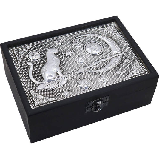 Velvet Lined Metal Top Wooden Box Crescent Moon