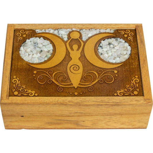 Velvet Lined Laser Etched Wooden Box - Moon Goddess