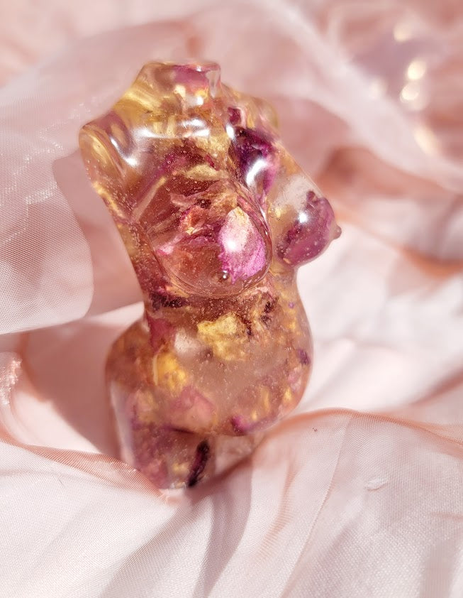 Pregnant resin goddess, rose petal fill