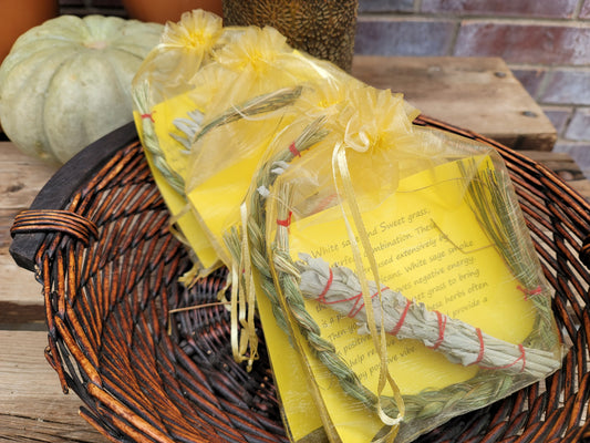 White sage and sweet grass mini bundles