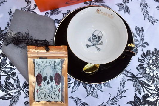 Halloween Skull and Bones Arsenic Teacup and Saucer