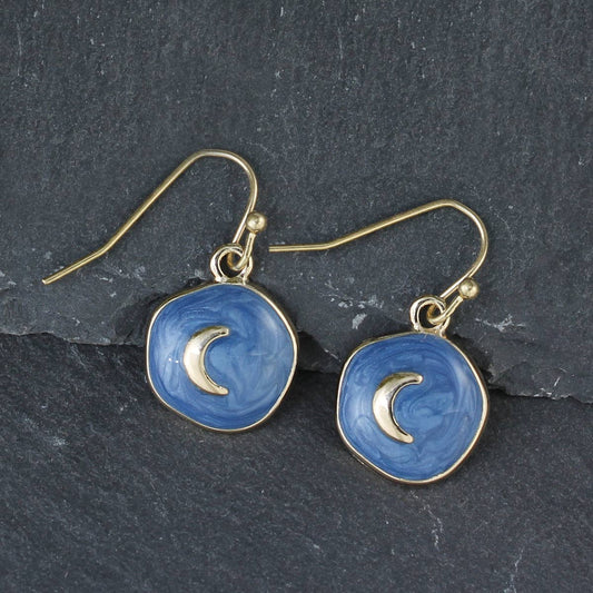 Vintage Celestial Blue Moon Gold Earrings