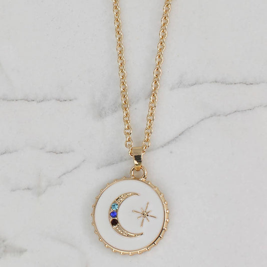 Sparkling Moon Round Charm Necklace