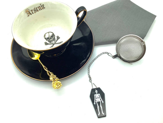 Tea Ball Infuser Skeleton in a coffin Goth Spooky theme