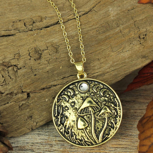 Grown by Moonlight Gold Mushroom Necklace