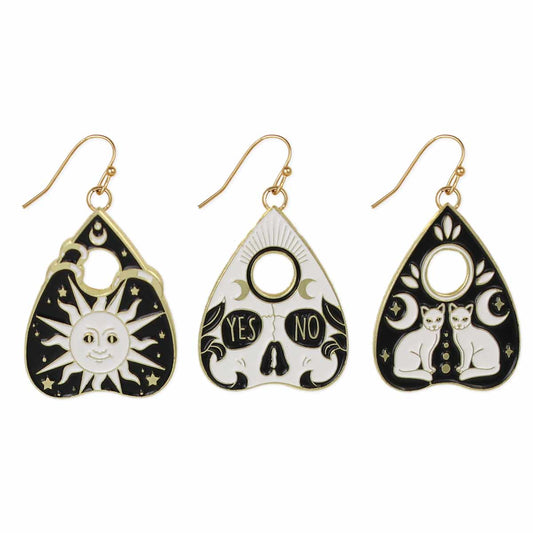 Tell My Fortune Black White Planchet Earrings