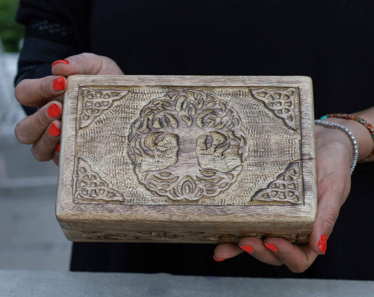 Hand Carved Jewelry Trinket Keepsake Wooden Storage Box